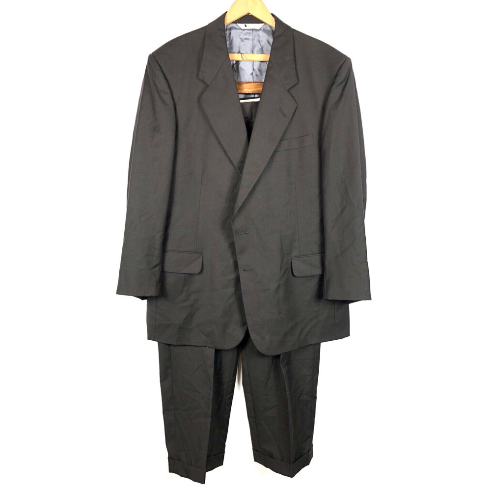 Aquascutum Black Suit Blazer Sport Coat 44R 44 Regular Jacket & 38x28 Pants Mens